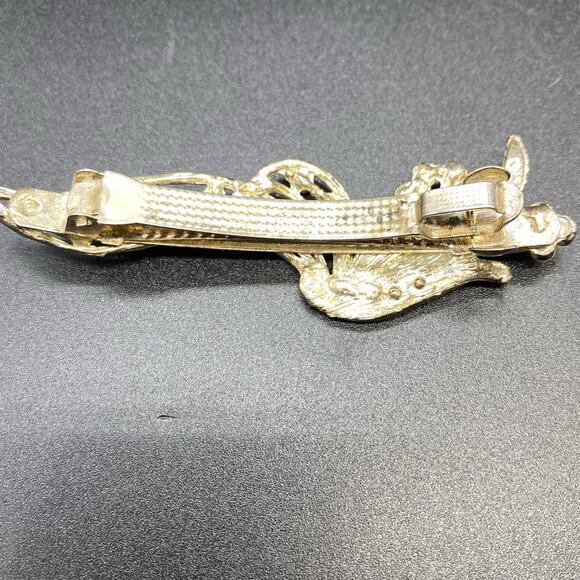 Vintage Art Deco style Gold toned Barrette with Iridescent‎ red/pink rhinestones - Picture 3 of 5